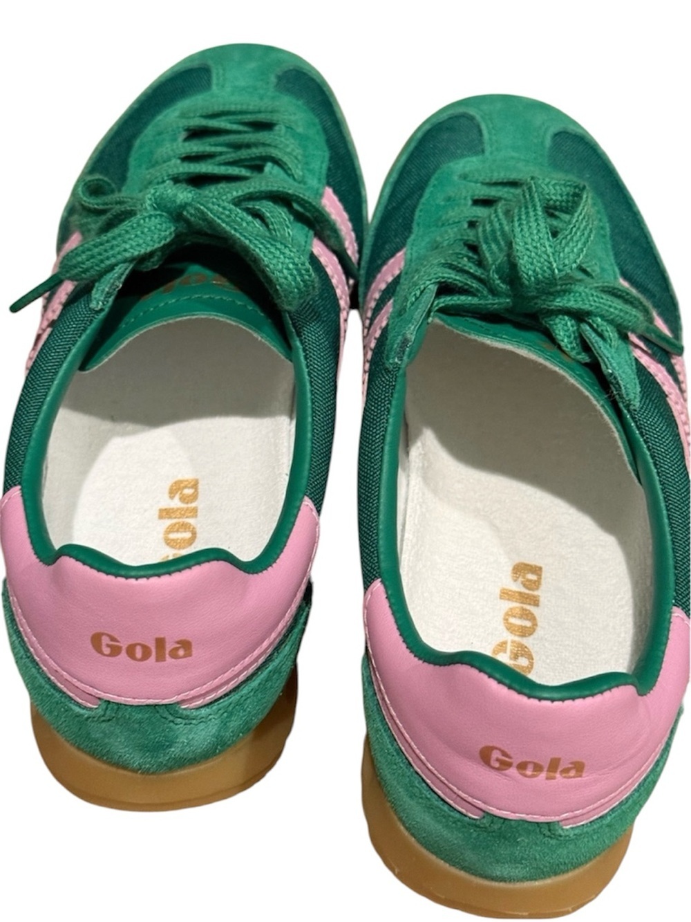 Gola Green Suede Sneakers with Pink Stripes Retro Sneakers - Picture 6 of 6